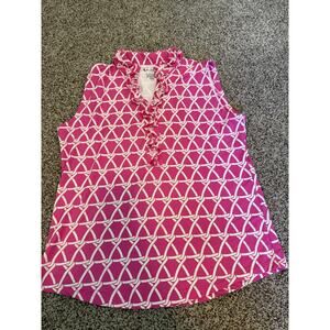 G LIFESTYE Pink and White Double Ruffle Tank Golf/Active Shirt Large